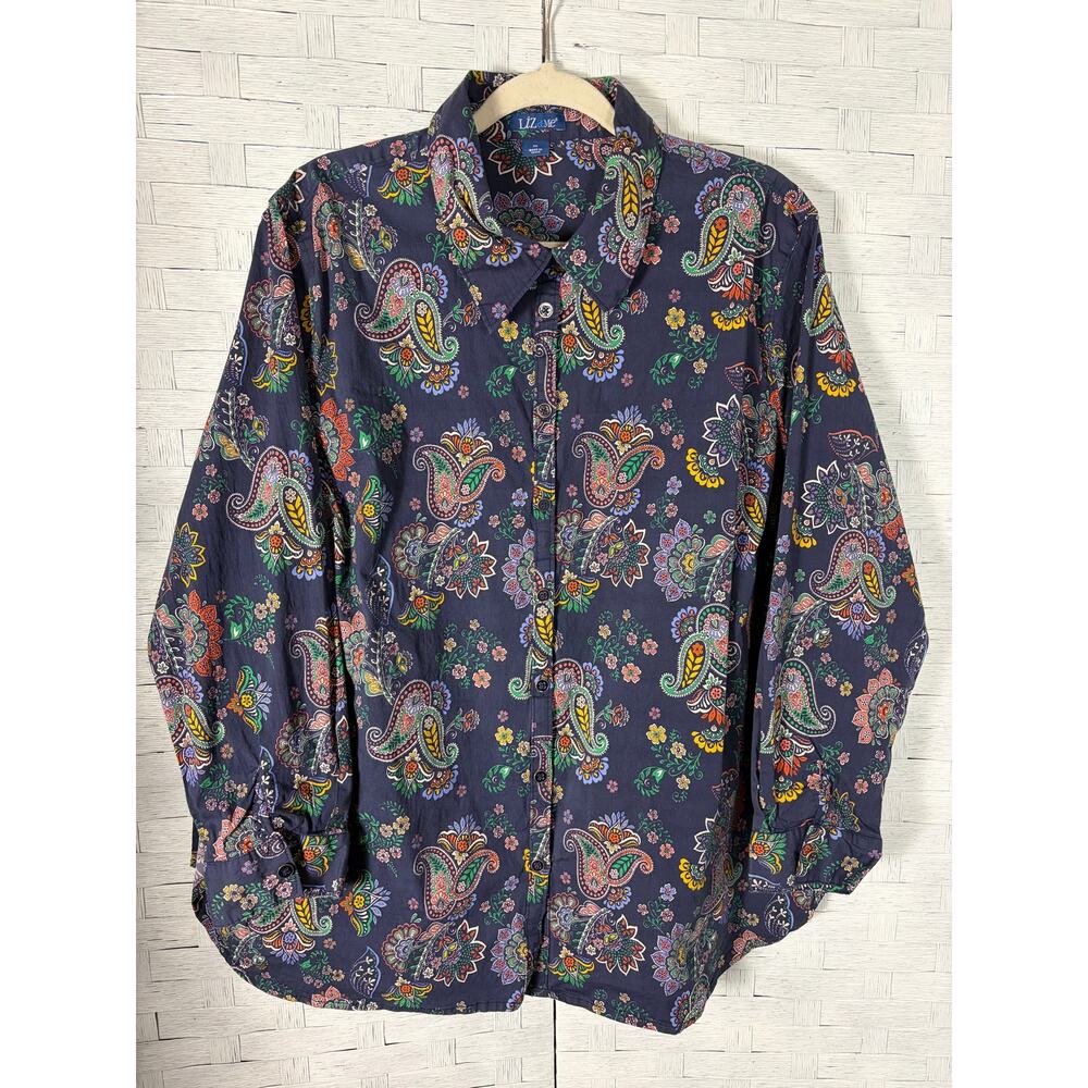 Liz & Me women’s blouse button up paisley 3/4 length sleeve feminine plus size 